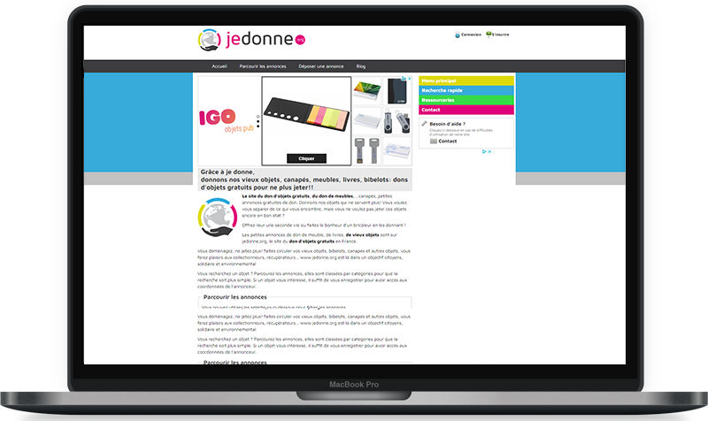 Page Je Donne.org - Mock Up